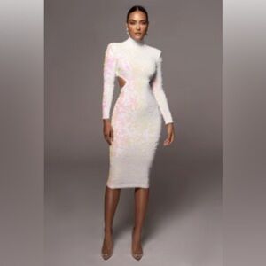 Ivory utopia sequin midi cut dress
